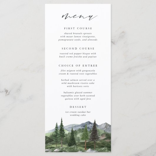 Menu Timberline | Mariage d'aquarelle de la forêt de mo (Devant)