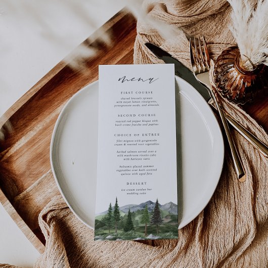 Menu Timberline | Mariage d'aquarelle de la forêt de mo