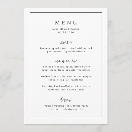 Menu Timeless Black and White Elegant Wedding (Devant)