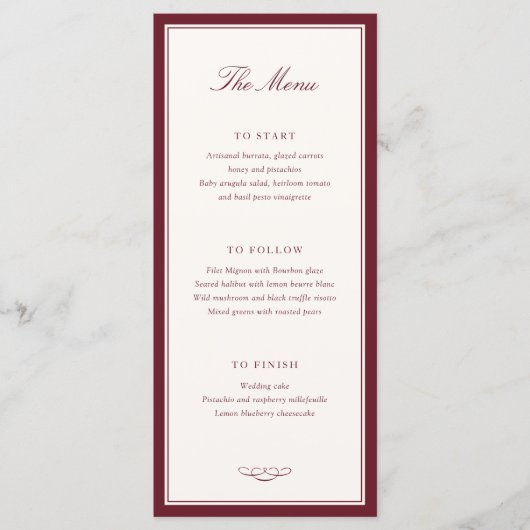 Menu Timeless Elegance Wedding (Devant)