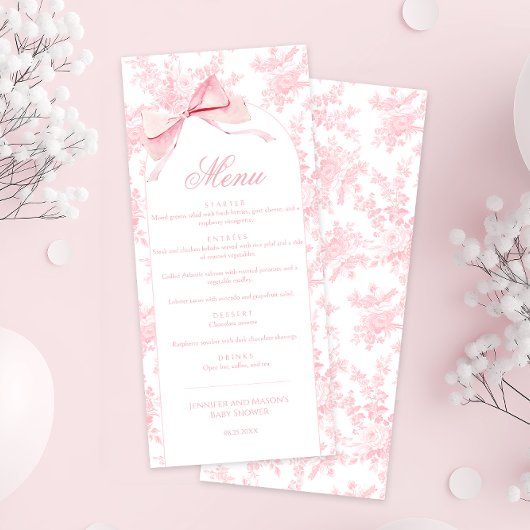 Menu Toile Chic Floral Boho Arch Bow Baby Girl Douche