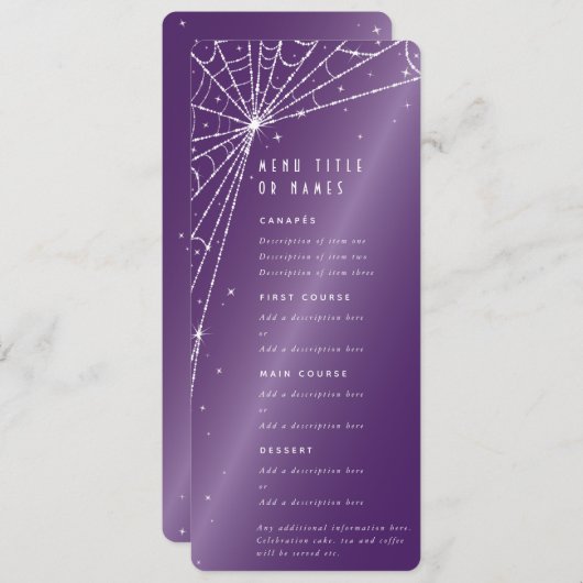 Menu Toile d'araignée diamant violet élégant plat 4 ser (Devant / Derrière)