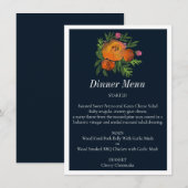 Menu Tons Terre Brûlé Orange Marine Floral Mariage (Devant / Derrière)