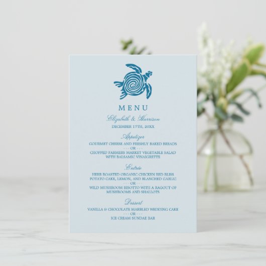 Menu Tortue de mer océanique, mariage sur la plage bleu (Debout devant)