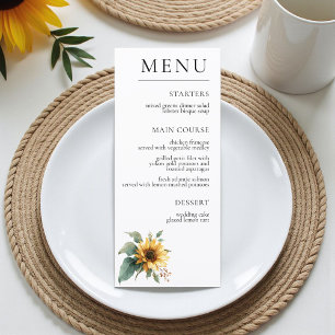 Menu Tour mariage tournesol aquarelle feuillage rustiqu