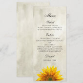 Menu Tournesol. Carte de menu de dîner de mariage (Devant / Derrière)