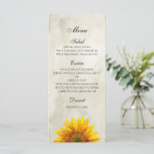 Menu Tournesol. Carte de menu de dîner de mariage (Debout devant)