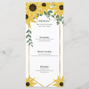 Menu Tournesol Eucalyptus Aquarelle Jaune Floral