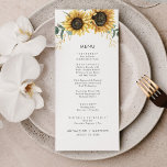 Menu Tournesol Eucalyptus Aquarelle Mariage botanique<br><div class="desc">Offrez à vos invités ce joli menu feuille d'eucalyptus de tournesol moderne qui serait parfait pour votre mariage botanique à thème de campagne. Modifier facilement les détails en cliquant sur le bouton "Personnaliser"</div>