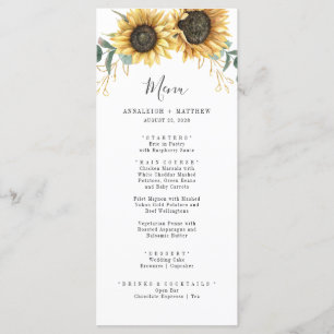 Menu Tournesol Eucalyptus Aquarelle Mariage botanique