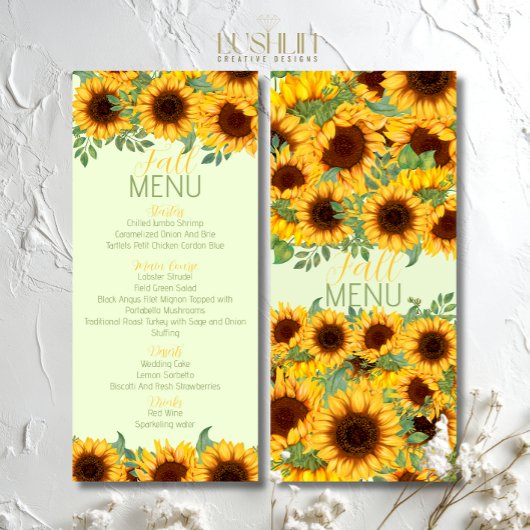 Menu Tournesol Floral Jaune Rustique