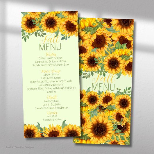 Menu Tournesol Floral Jaune Rustique