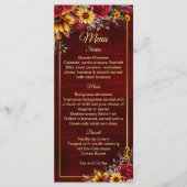 Menu tournesol rose mariage de automne (Devant)