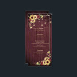Menu Tournesol rustique Bourgogne Bois Mariage Floral<br><div class="desc">Créez le cadre parfait de la réception grâce à ce menu chaleureux et tendance,  qui présente un design floral de tournesol et d'aquarelle bordeaux,  avec un arrière - plan en bois bordeaux,  des lampes à cordes douces. Parfait pour les mariages d'automne et d'hiver. Copyright Invitations élégants,  tous droits réservés.</div>