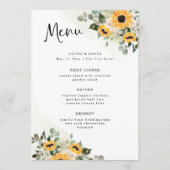 Menu Tournesol rustique | Mariage d'aquarelle simple (Devant)