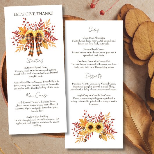 Menu Tournesol rustique & Thanksgiving Plaid