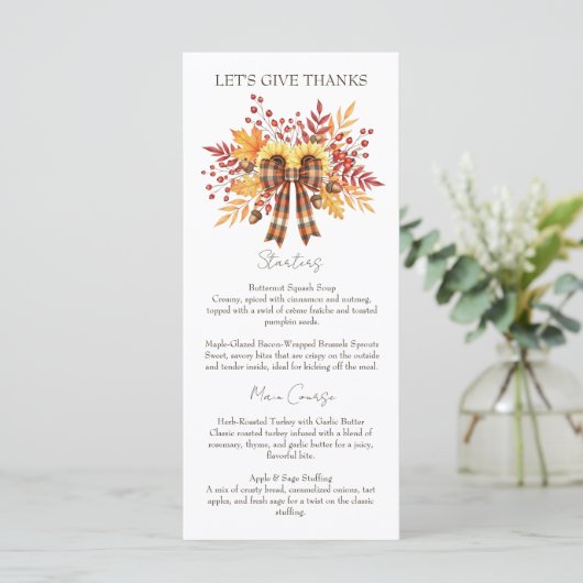 Menu Tournesol rustique & Thanksgiving Plaid (Debout devant)