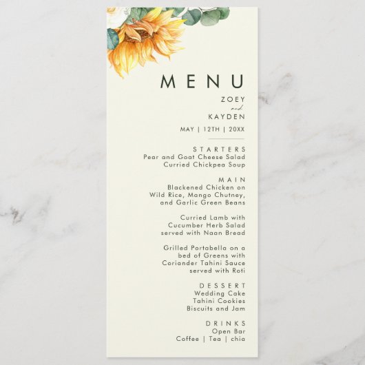 Menu Tournesol Tournesol clair Jaune Mariage Dîner (Devant)