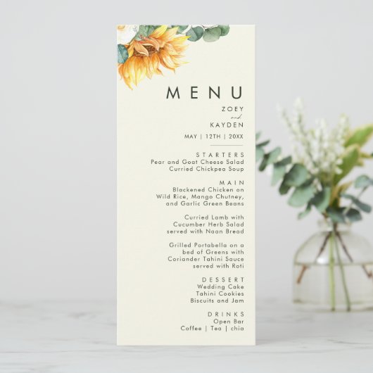 Menu Tournesol Tournesol clair Jaune Mariage Dîner (Debout devant)