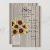 Menu Tournesols en bois de pot de maçon de mariage (Devant / Derrière)