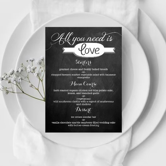 Menu Tout ce dont vous avez besoin est Love Chalkboard 