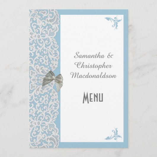 Menu traditionnel dentelle bleu pâle et blanc (Devant)