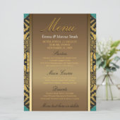 Menu Tribal Batik Style Gold Noir Turquoise Mariage Men (Debout devant)