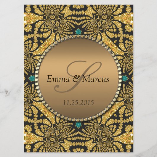 Menu Tribal Batik Style Gold Noir Turquoise Mariage Men (Dos)