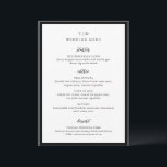 Menu Trisha noir et blanc Mariage moderne<br><div class="desc">Menus mariages modernes avec un design épuré avec des polices serif et script.</div>