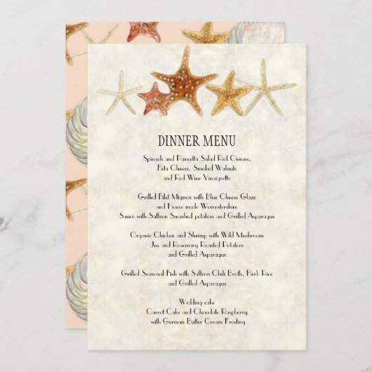 Menu Tropical Beach Shells Starfish Nautilus Été (Devant / Derrière)