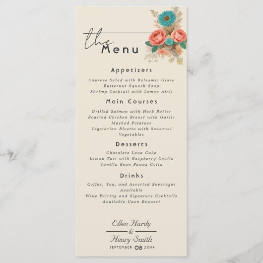 Menu Tropical Blues & Greens Eco-Friendly Beach Wedding (Devant)
