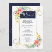 Menu Tropical Cheer Colorful Flowers Gold Frame (Devant / Derrière)