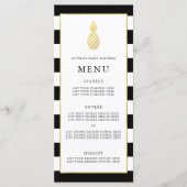 Menu tropical de baby shower d'ananas d'or rayé (Devant)