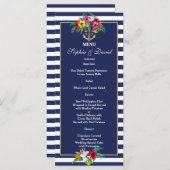 Menu Tropical Floral Luau Navy Blue Stripes (Devant / Derrière)