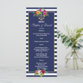 Menu Tropical Floral Luau Navy Blue Stripes (Debout devant)
