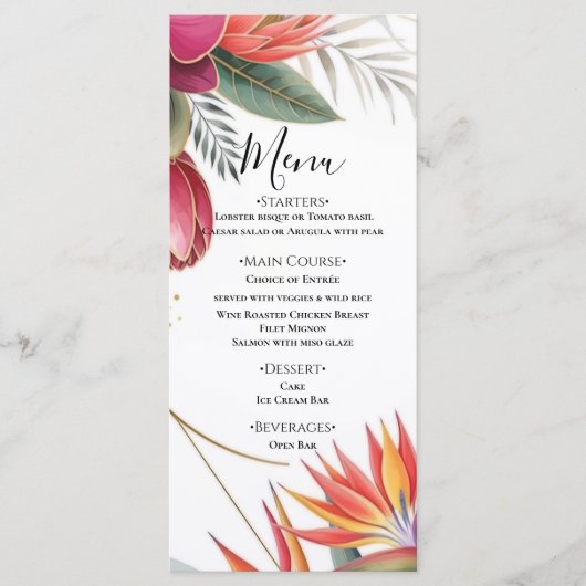Menu Tropical Floral Paradise Botanical Gold Wedding (Devant)