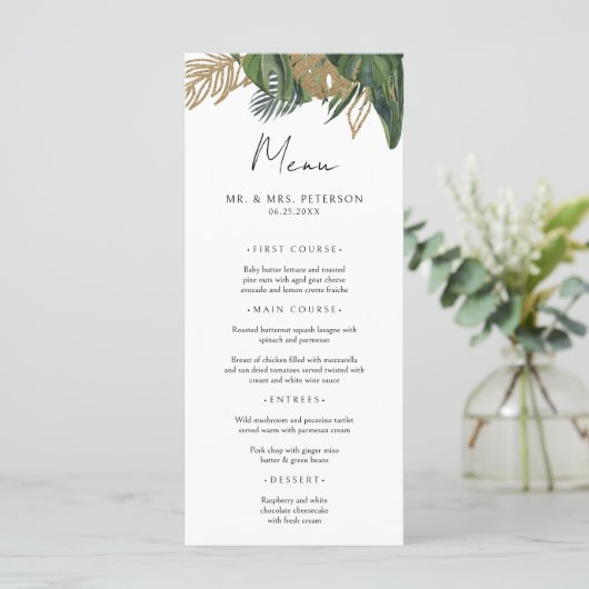 Menu Tropical Greenery Botanical Summer Boho Wedding (Debout devant)