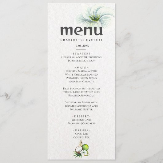 Menu Tropical Hawaiian Coconut Lime mariage (Devant)