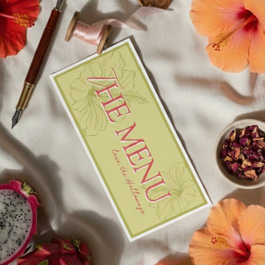 Menu Tropical Hibiscus Chartreuse Vibrant Wedding