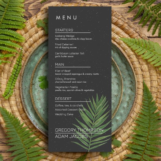 Menu Tropical moderne minimaliste Starry Palm Mariage