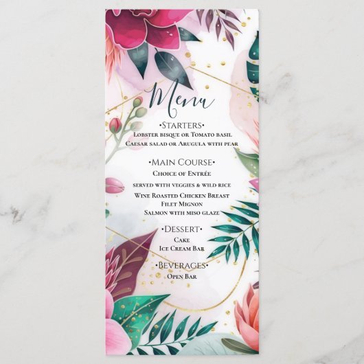 Menu Tropical Stardust Garden Floral Paradise Wedding  (Devant)