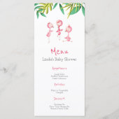 Menu Tropisch Baby shower Pink Flamingos (Voorkant)