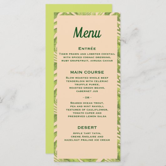 Menu Tropische groene en Blush Wedding (Voorkant / Achterkant)