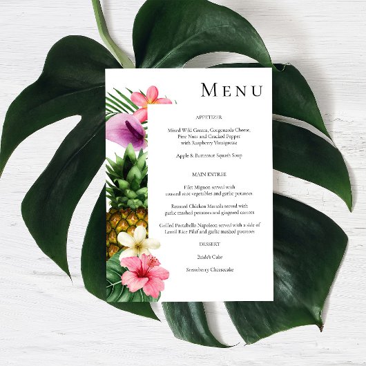 Menu Tropische Hawaiian Floral - Wit Kaart