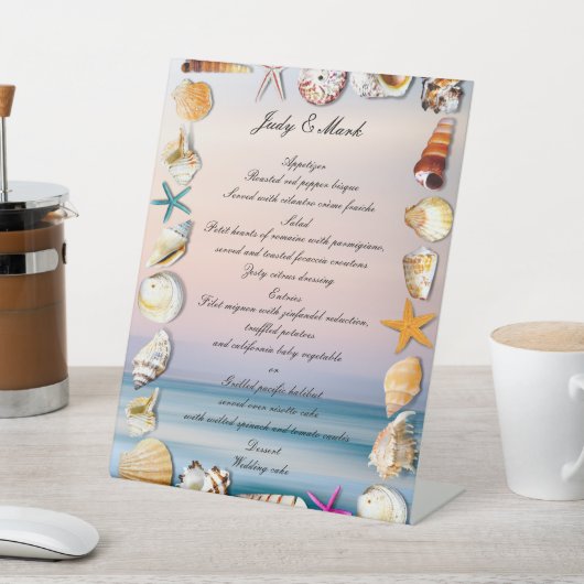 Menu Tropische zandstrand en zeeshells bruiloft Reclamebord Met Voetstuk (Insitu)