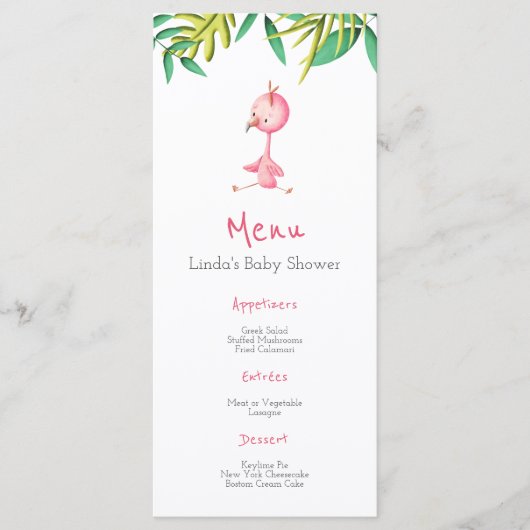 Menu Tropische zomerroze Baby shower (Voorkant)
