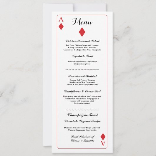 Menu Trouwreceptie Diamond Speelkaarten Aas Kaart (Voorkant)