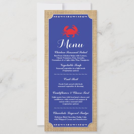 Menu Trouwreceptie Krab Kookstrand Kaart (Voorkant)