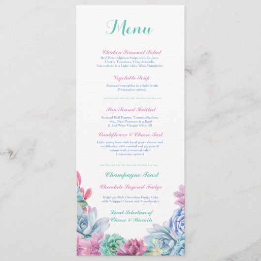 Menu Trouwreceptie Rustiek Pastel Succulenten (Voorkant)