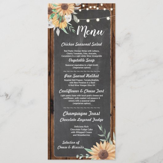 Menu Trouwreceptie Sunflower Wood (Voorkant)